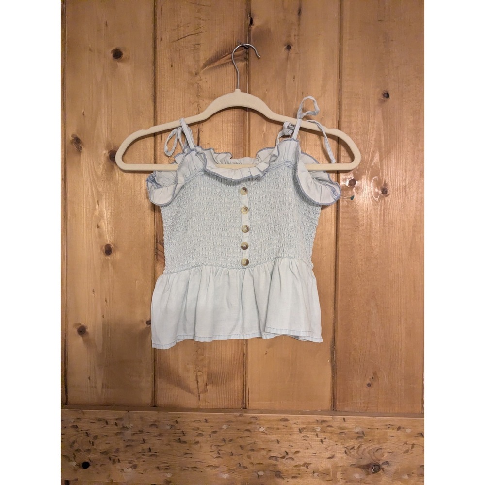 HARPER HERITAGE Blue Cropped Smocked Tie Tank Ruffle Women's Size XS